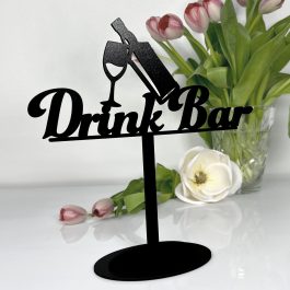 Elegancki napis Drink Bar oznacznik stołu Wesele, Jubileusz, Party czarny