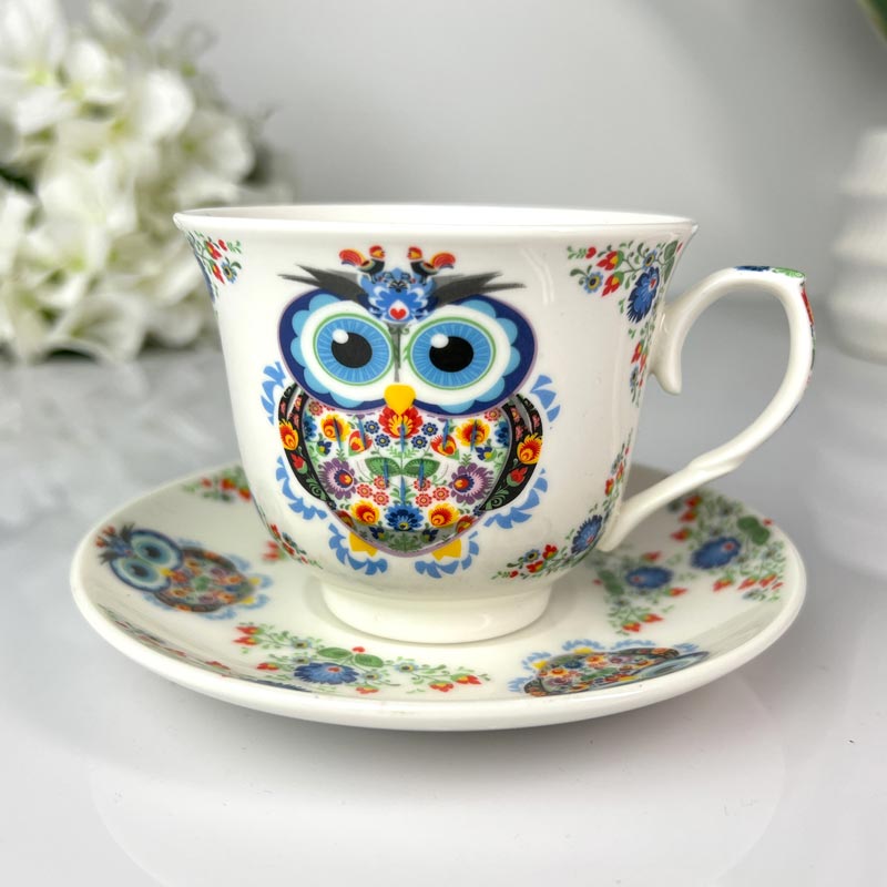 Filiżanka ze spodkiem dla Nauczyciela sowa Prezent koniec roku