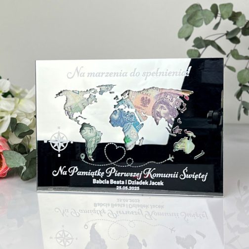 Koperta na pieniądze srebrna pleksi Pamiątka Komunijna MD1274