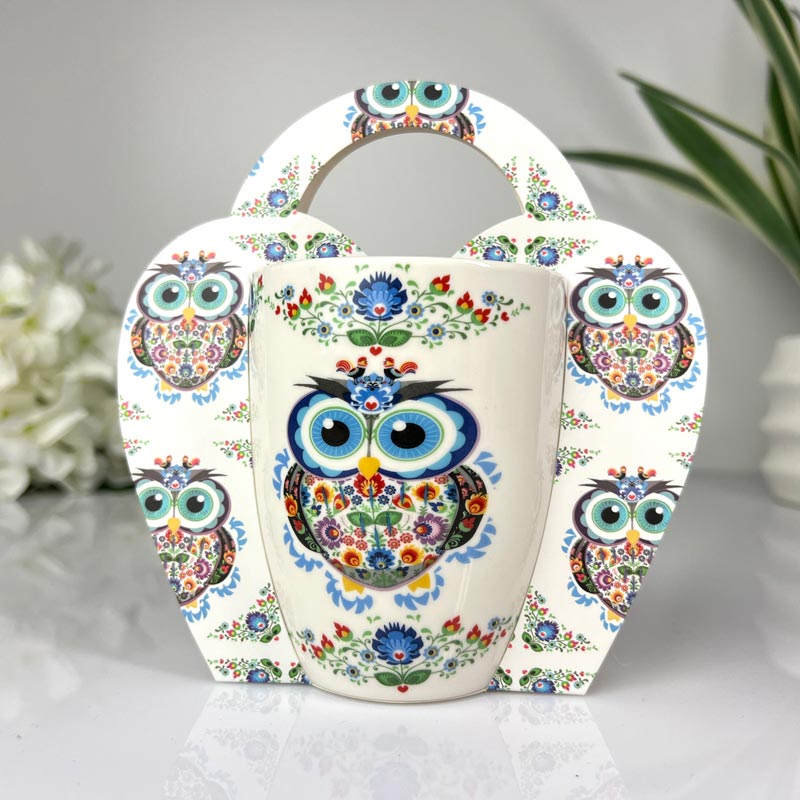 Kubek 350 ml w koszyczku Sowa Etno