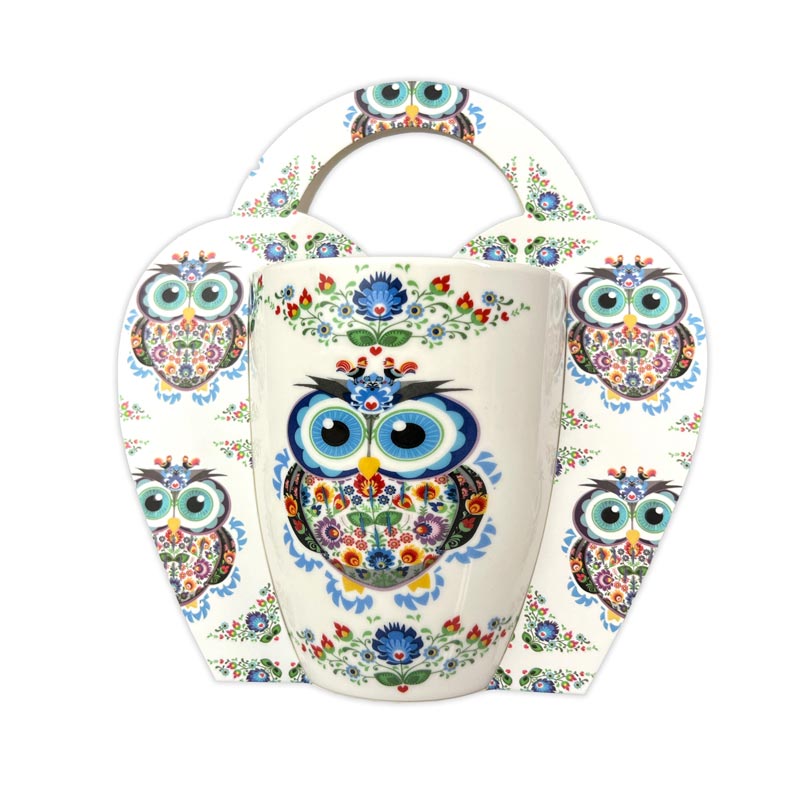 Kubek 350 ml w koszyczku Sowa Etno