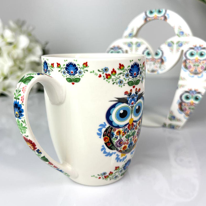 Kubek 350 ml w koszyczku Sowa Etno