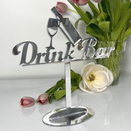 Napis Drink Bar dekoracja na stół Srebrny lustrzany Wesele