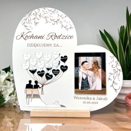 Podziękowania dla rodziców wesele – Młoda Para z balonikami Srebrna Plexi MD1306
