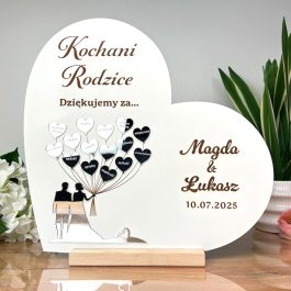 Podziękowanie dla rodziców ślub – serce z życzeniami srebrna plexi MD1309