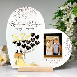 Podziękowanie ślubne z ramką na zdjęcie – serce dla rodziców z grawerem MD1304