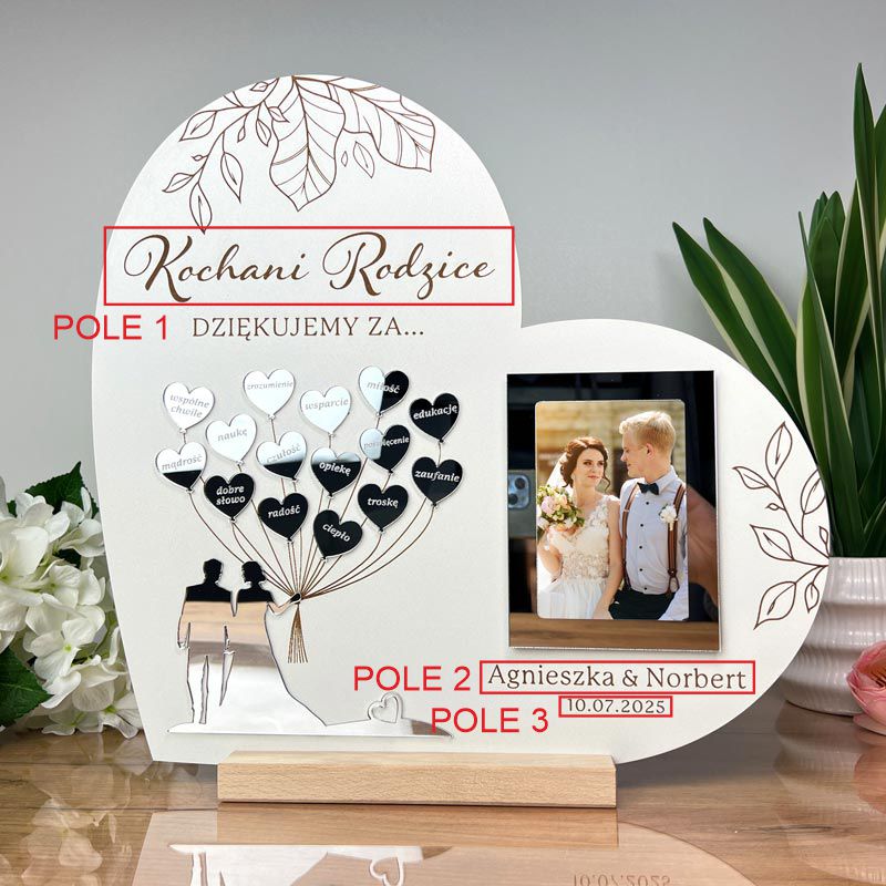Prezent dla rodziców na ślub wesele – serce z dedykacją od Młodej Pary MD1307