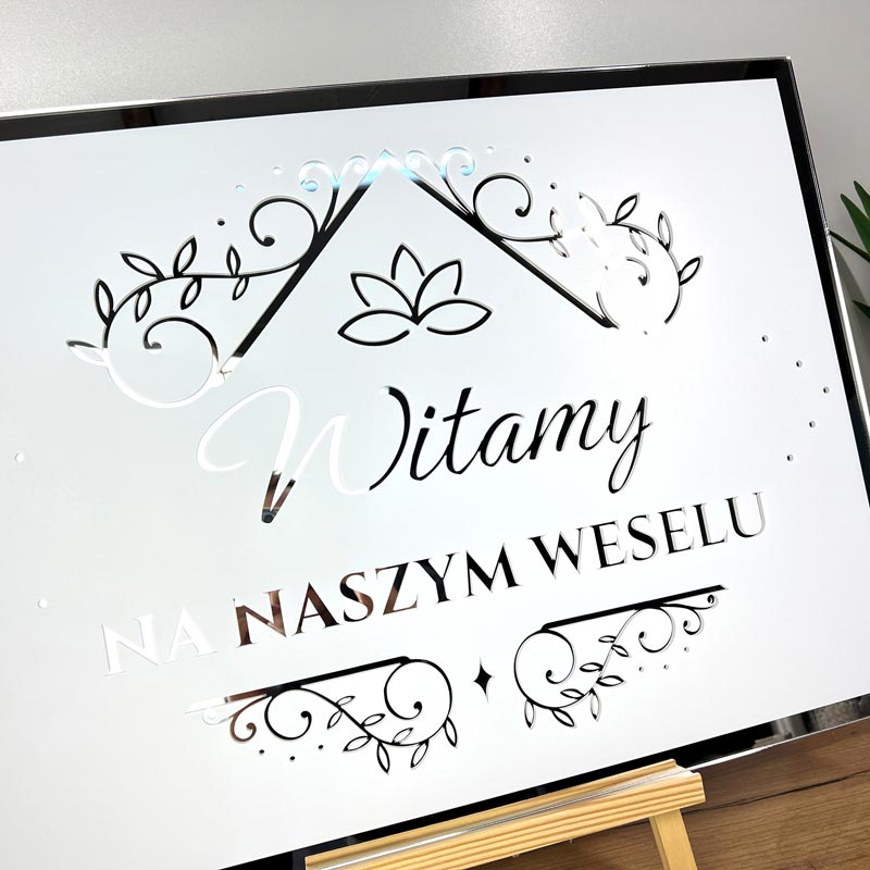 Ślubna Tablica Powitalna Dekoracja Sali Ornament Srebrna Plexi MD1310