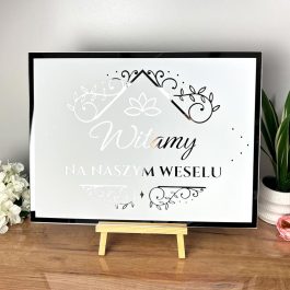 Ślubna Tablica Powitalna Dekoracja Sali Ornament Srebrna Plexi MD1310
