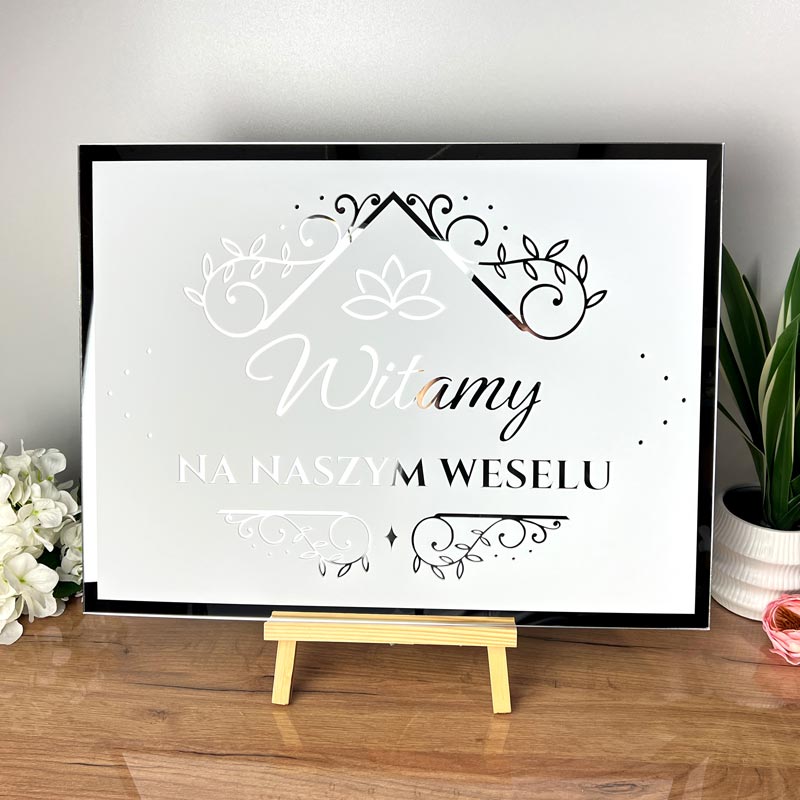 Ślubna Tablica Powitalna Dekoracja Sali Ornament Srebrna Plexi MD1310