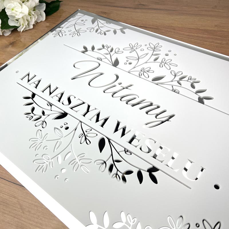 Tablica Powitalna Srebrna Pleksi Dekoracja Sali Ślub Wesele MD1311