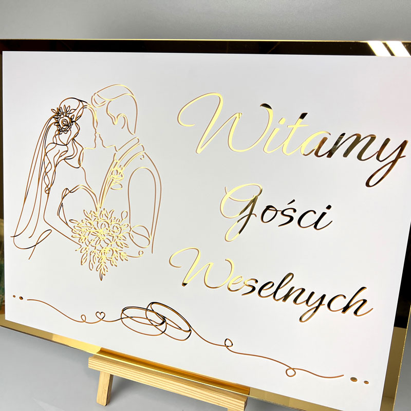 Tablica Powitalna Złota Pleksi Dekoracja Sali Młoda Para MD1300 - obrazek 2