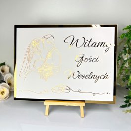 Tablica Powitalna Złota Pleksi Dekoracja Sali Młoda Para MD1300