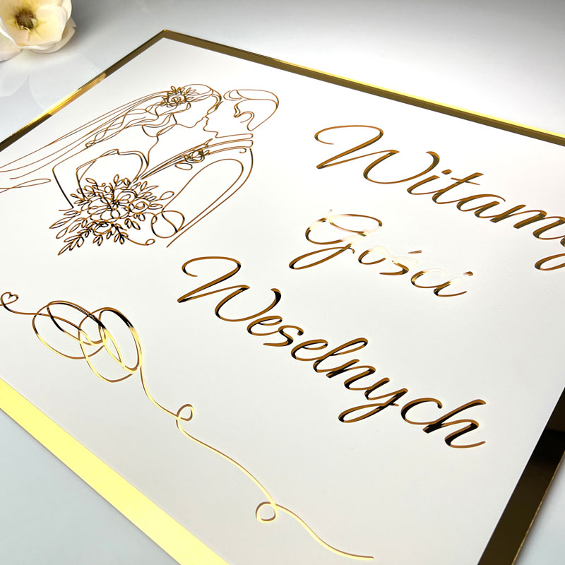 Tablica Powitalna Złota Pleksi Dekoracja Sali Młoda Para MD1300