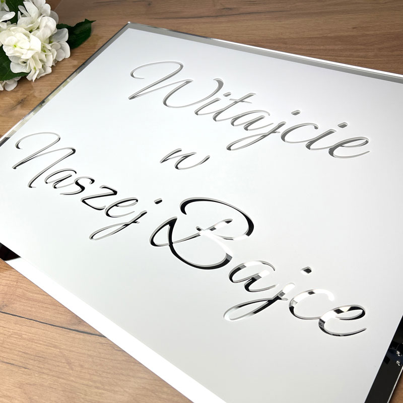 Tablica Witajcie w Naszej Bajce z Pleksi Srebrnej Biały Nadruk MD1314