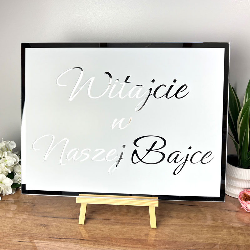 Tablica Witajcie w Naszej Bajce z Pleksi Srebrnej Biały Nadruk MD1314