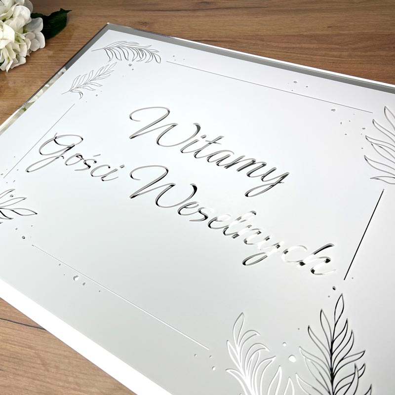 Tablica na Powitanie Gości Weselnych – Srebrne Lustro z Nadrukiem MD1313 - obrazek 2