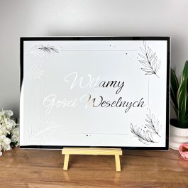 Tablica na Powitanie Gości Weselnych – Srebrne Lustro z Nadrukiem MD1313