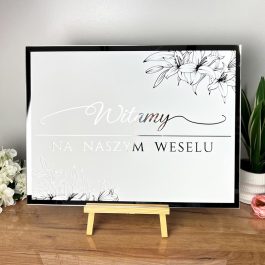 Weselna Tablica Powitalna Gości Dekoracja Sali Srebrna Plexi MD1312