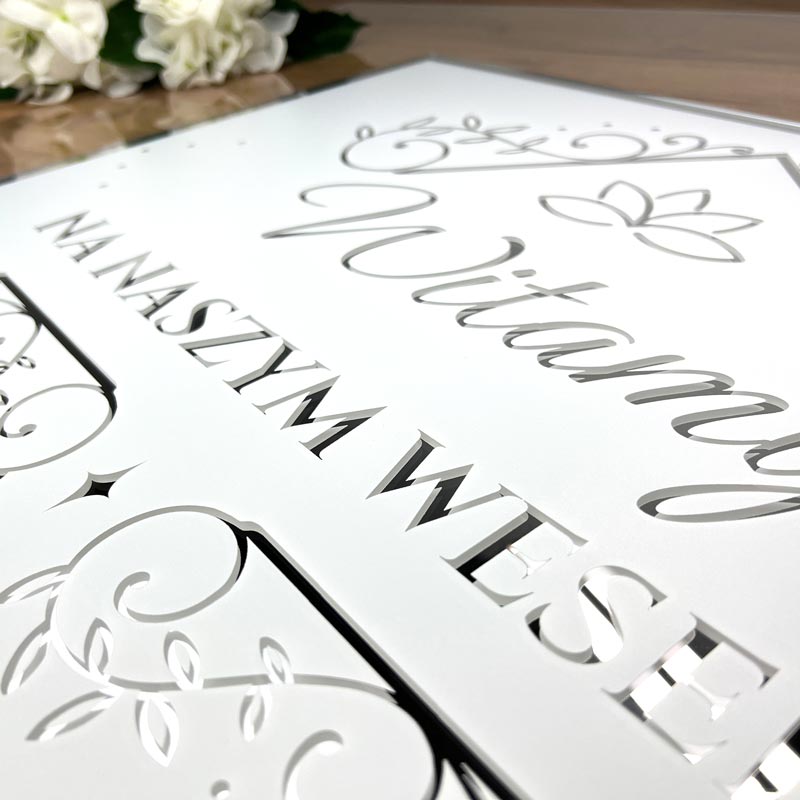 Ślubna Tablica Powitalna Dekoracja Sali Ornament Srebrna Plexi MD1310