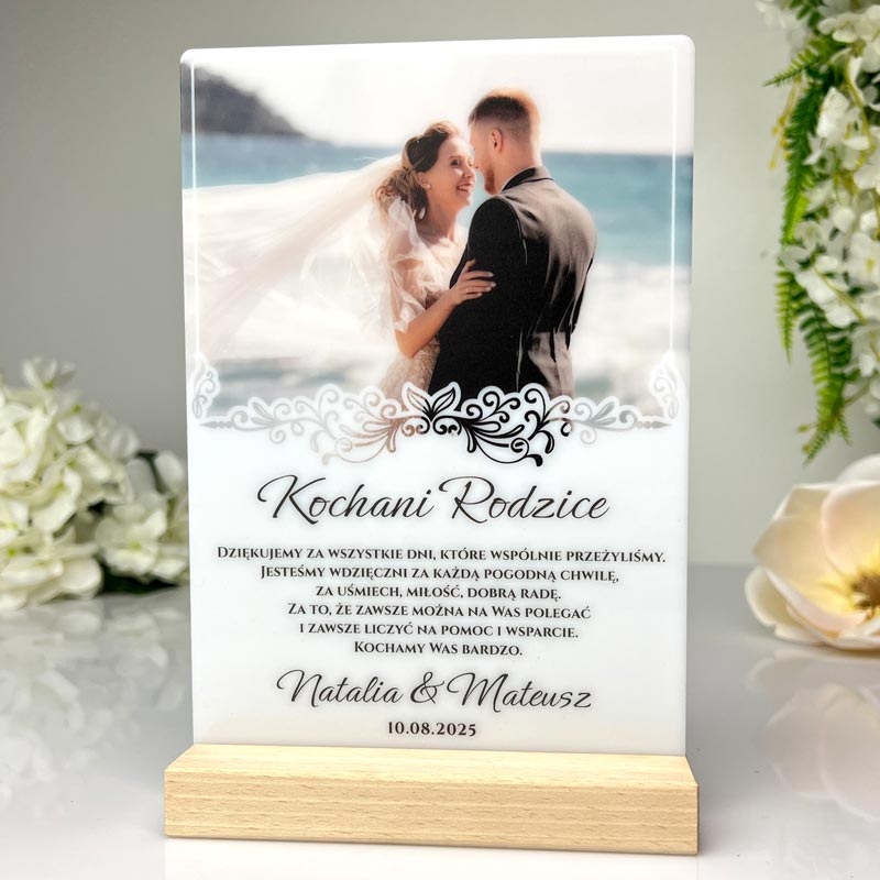 podziękowanie ślubne dla rodziców z fotografią