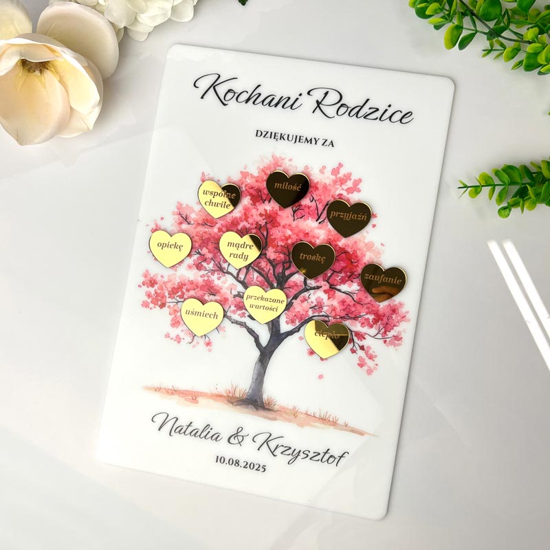 Różowe Podziękowanie dla Rodziców Drzewo Życia, Serca MD1354 - obrazek 3