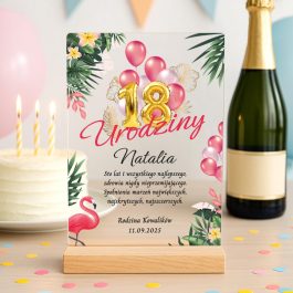 Dyplom Druk na Szkle Prezent na 18 Urodziny Koleżanki z kolorowym nadrukiem na szkle akrylowym.