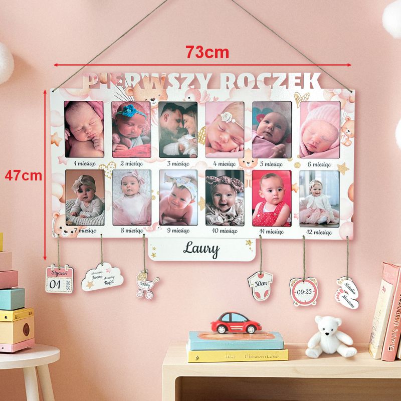 Ramka na 12 zdjęć Pierwszy Rok Życia Nadruk Prezent MD1389