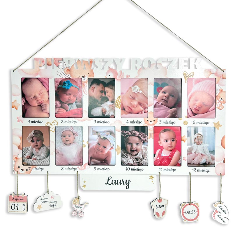 Ramka na 12 zdjęć Pierwszy Rok Życia Nadruk Prezent MD1389