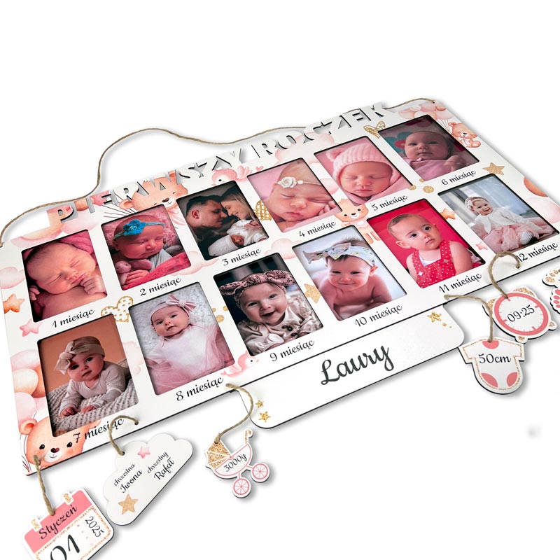 Ramka na 12 zdjęć Pierwszy Rok Życia Nadruk Prezent MD1389