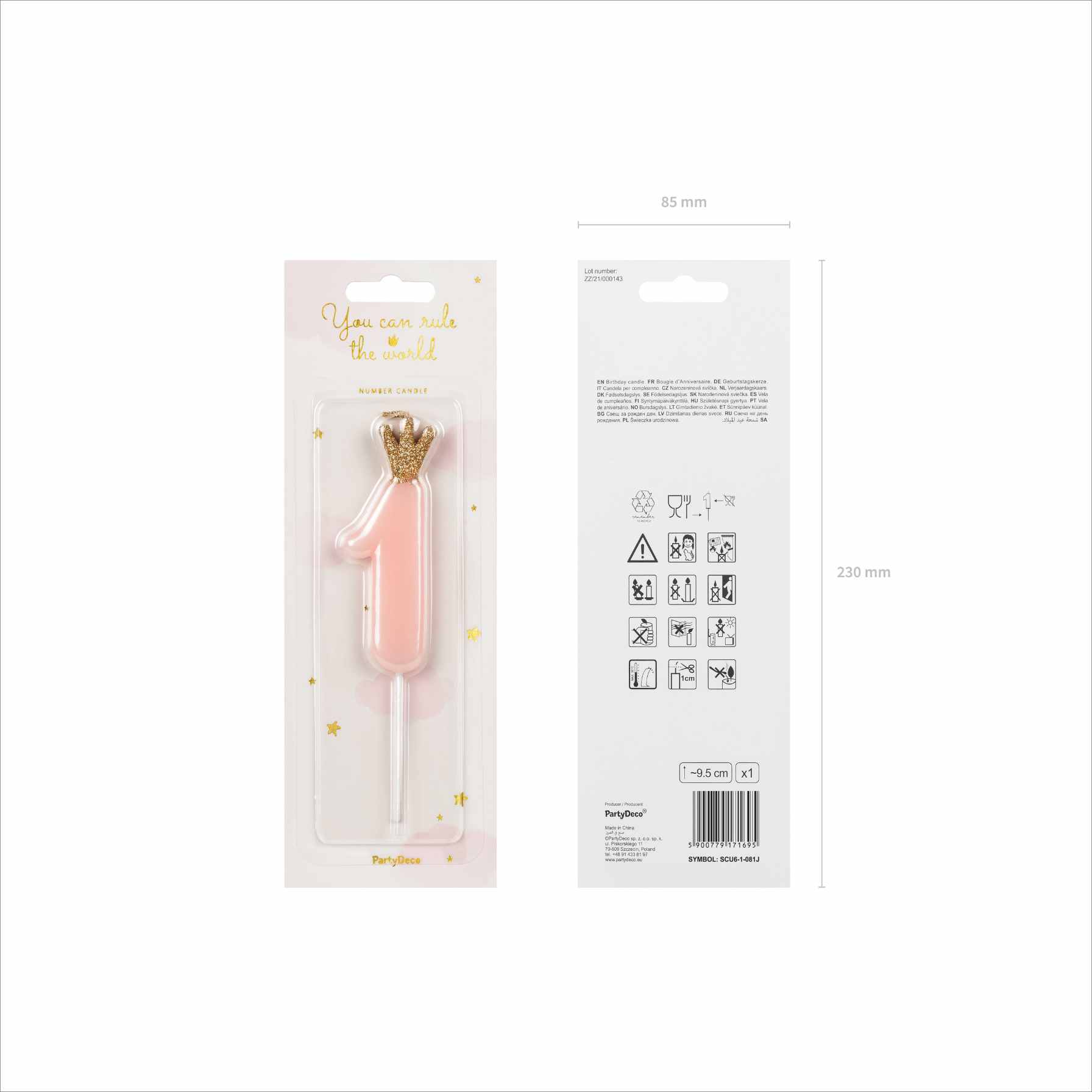 Świeczka Urodzinowa Cyferka 1 Róż Korona Dekoracja Tortu - obrazek 3