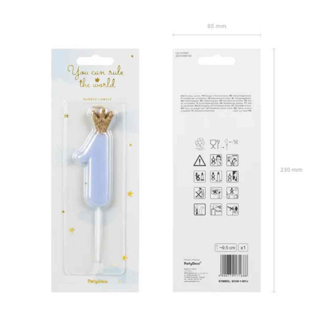 Świeczka urodzinowa cyferka 1 niebieska 9,5 cm na tort. dekoracja tortu urodzinowego.