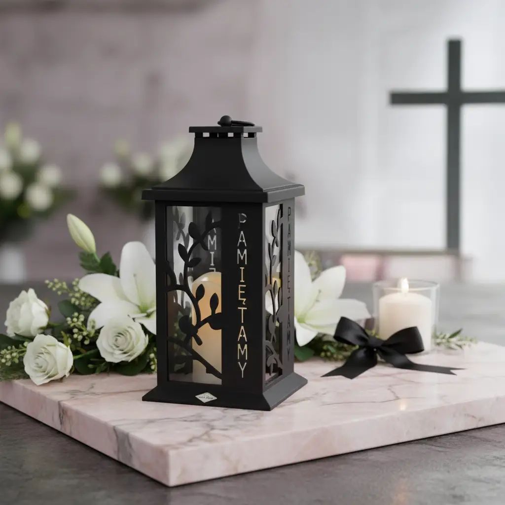 Lampion ze Zniczem LED Czarny MD1420 - obrazek 2