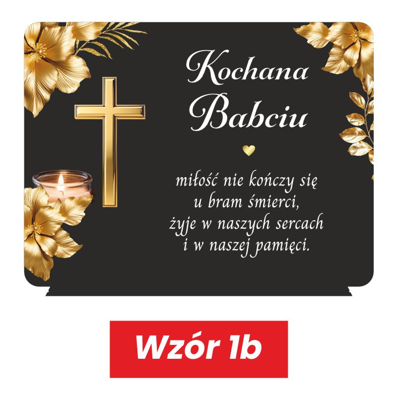 Dekoracja na grób z pleksi – Statuetka dla Rodziców MD1419. Statuetka z czarnej pleksi na cmentarz z kolorowym nadrukiem UV złotych róż i dedykacją.
