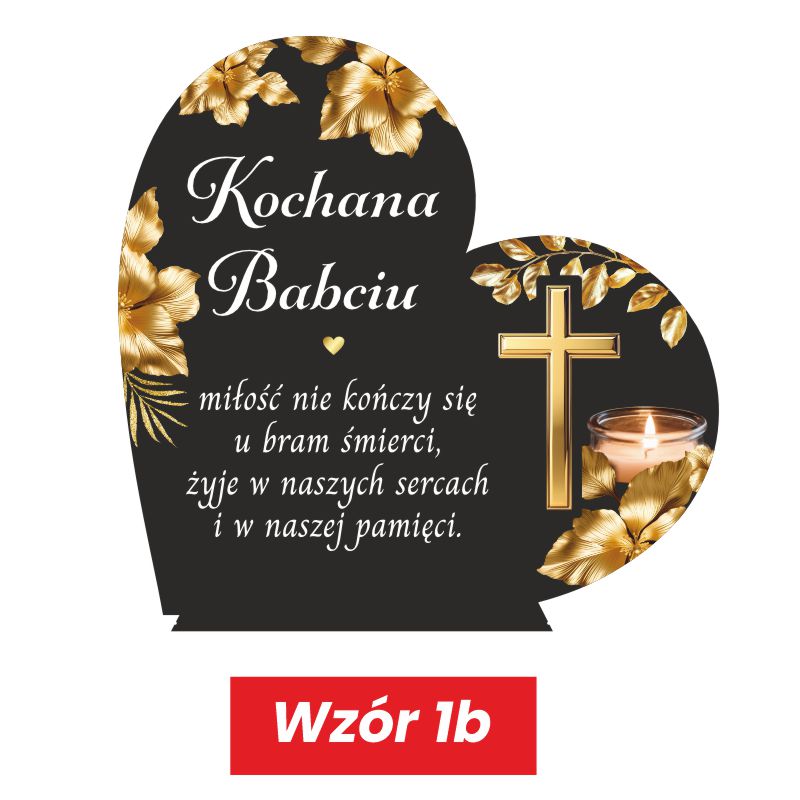 Nagrobna Pamiątka dla Taty z Pleksi na Znicz MD1421. Podstawka pod znicz w kształcie serca ze złotymi kwiatkami – personalizowana ozdoba nagrobna z pleksi.