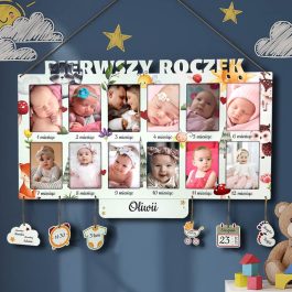 Pamiątka Narodzin Ramka 12 zdjęć z Danymi Dziecka Nadruk MD1527