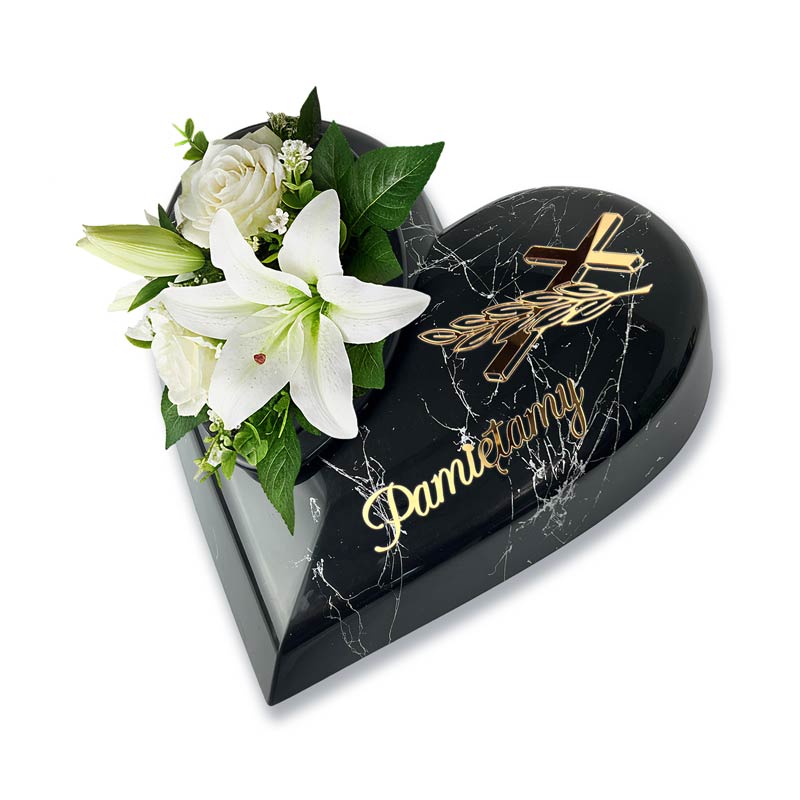 Czarna doniczka na grób serce