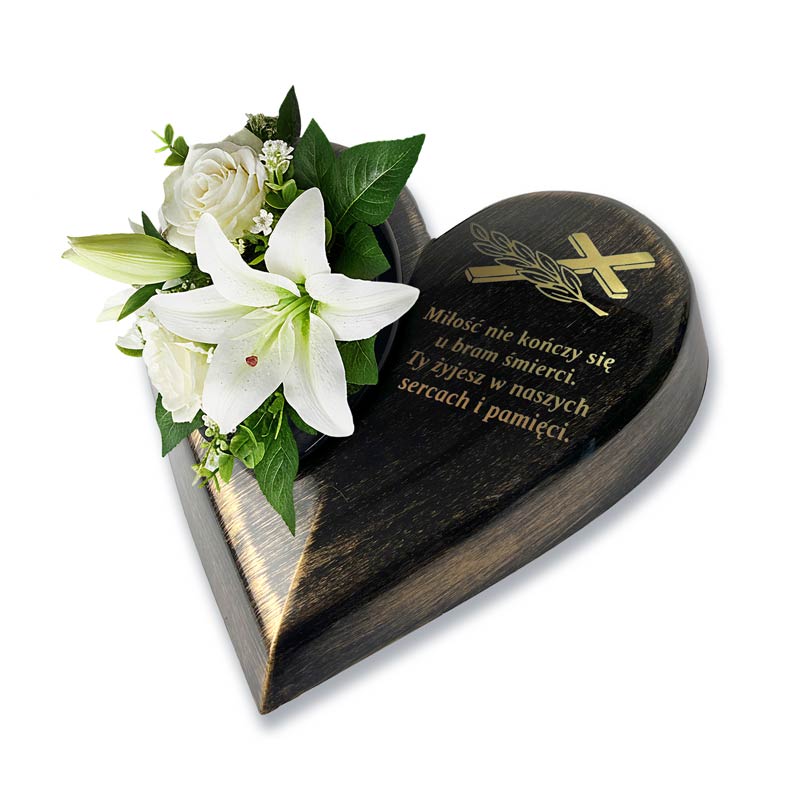 Czarno-złota doniczka na cmentarz Serce