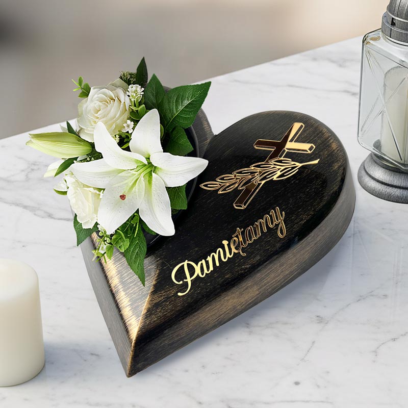 Czarno-złota doniczka na grób