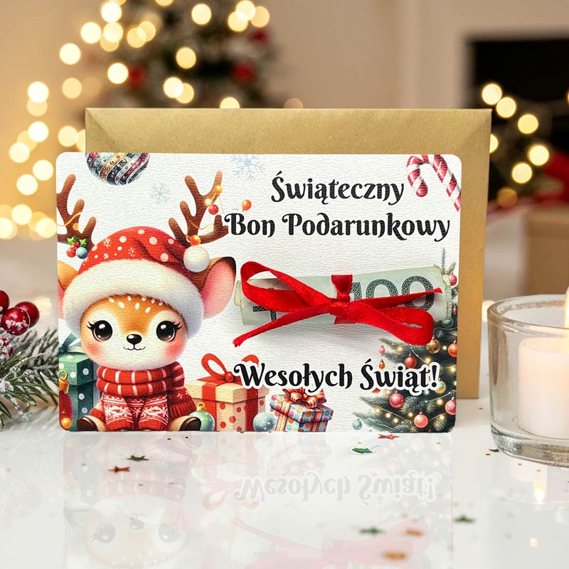 Karta Podarunkowa Bon z Motywem Świątecznym na Pieniądze MD1633