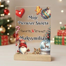 Moje Pierwsze Święta Statuetka z Pleksi A5 z Imieniem Dziecka Prezent MD1645. Personalizowana statuetka z pleksi A5 „Moje Pierwsze Święta” z imieniem dziecka – pamiątka pierwszych świąt.