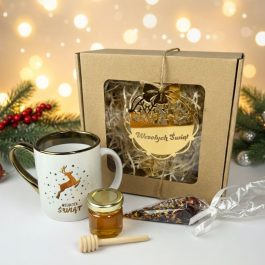 Personalizowany Zestaw Świąteczny z Kubkiem i Miodem Prezent MD1617