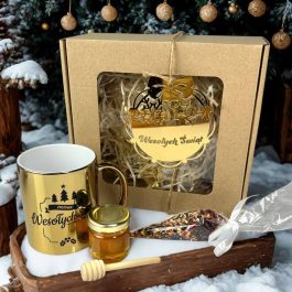 Złoty Kubek i Miód w Eleganckim Zestawie Prezent Świąteczny MD1619