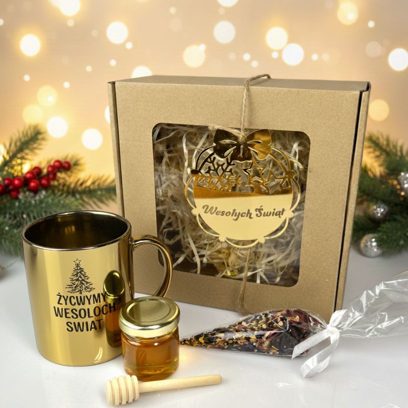 Złoty Kubek i Miód w Eleganckim Zestawie Prezent Świąteczny MD1619
