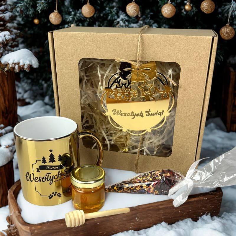 Złoty Kubek i Miód w Eleganckim Zestawie Prezent Świąteczny MD1619