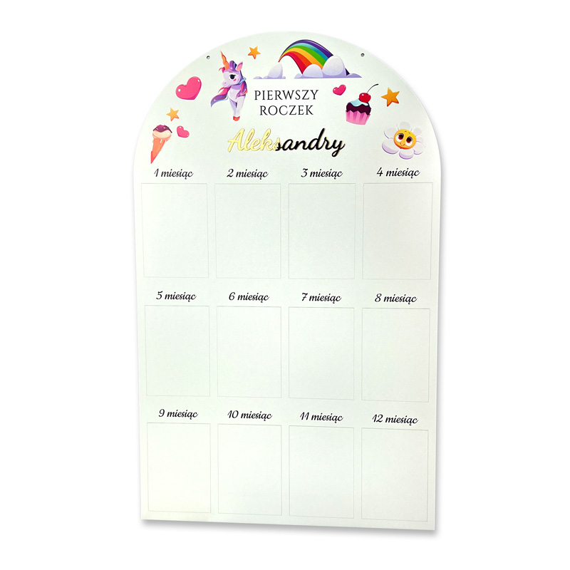 Ramka 12 Zdjęć z Imieniem Dziecka Prezent na Narodziny Tęcza MD1610