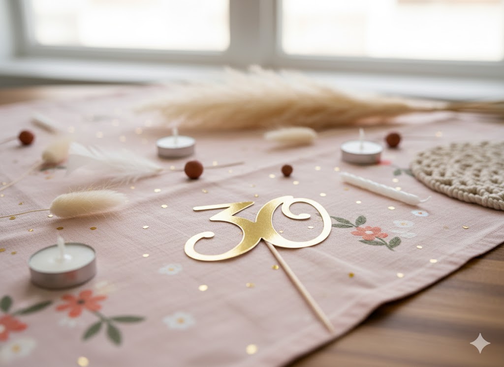 Złoty Topper na Tort Urodzinowy 30