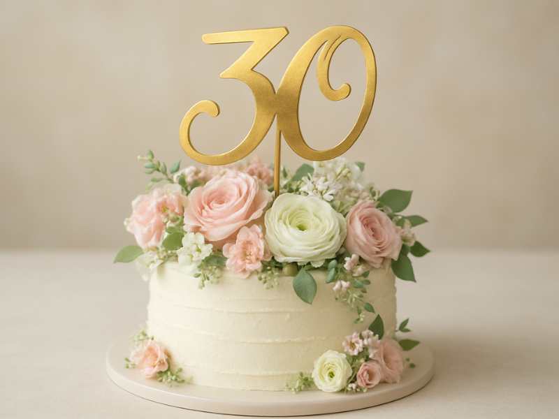 Złoty Topper na Tort Urodzinowy 30
