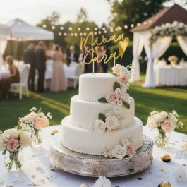 Złota Dekoracja Tortu Młoda Para