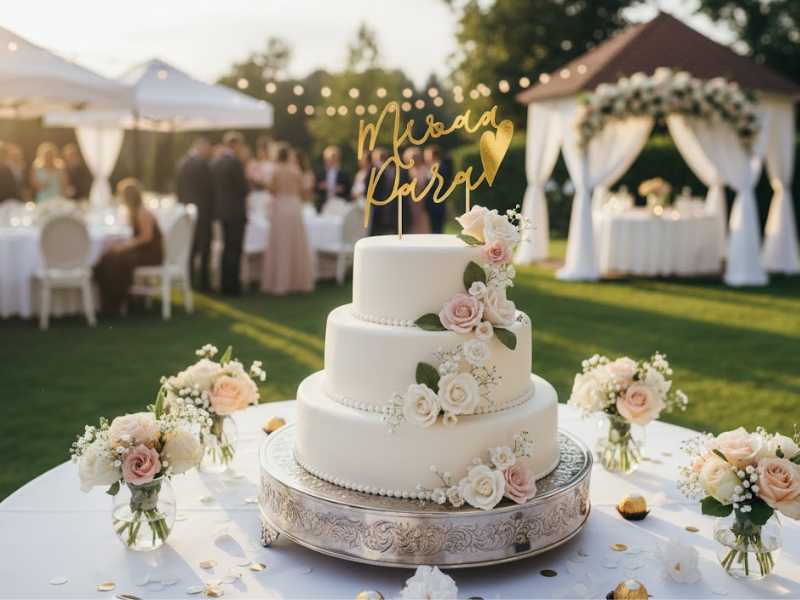 Złota Dekoracja Tortu Młoda Para